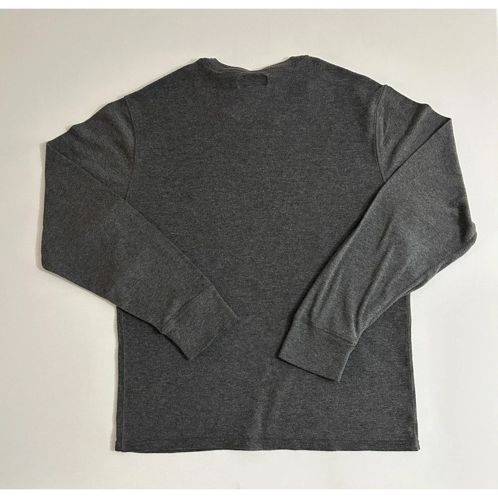 Polo Ralph Lauren Waffle Knit Thermal Crewneck Cotton Long Sleeve Shirt Grey L